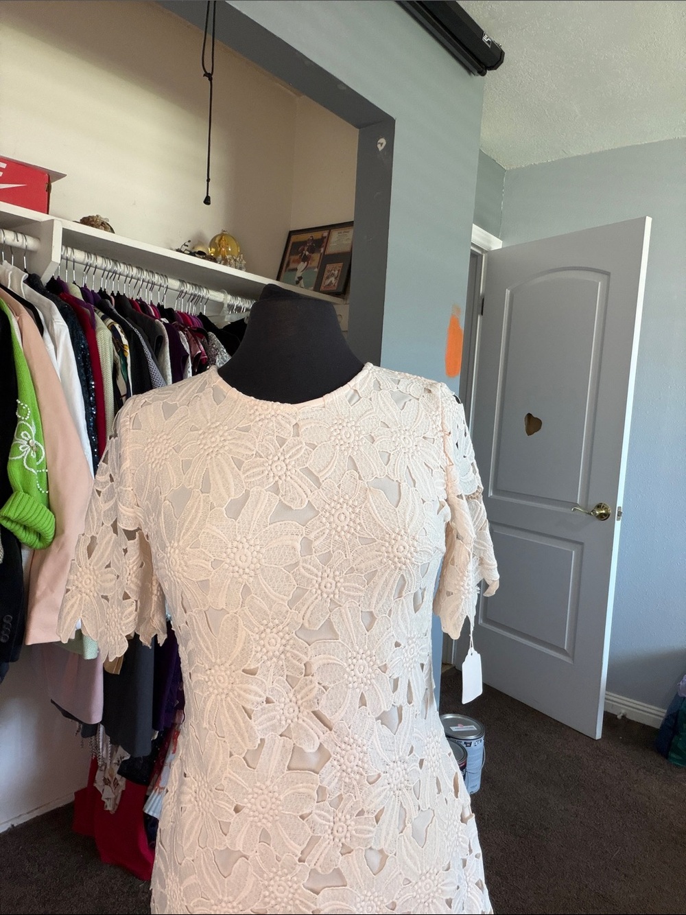 Forever 21 Cream Floral Crochet Midi Dress